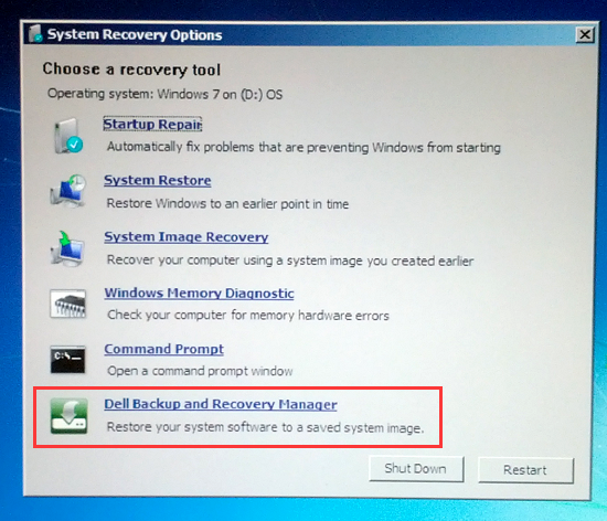Wählen Sie Dell Factory Image Recovery