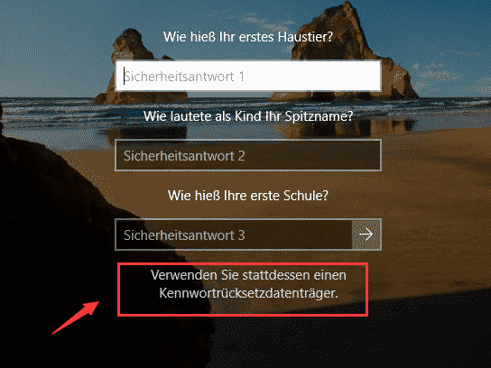 Windows fragen zum Zurücksetzen des Passworts