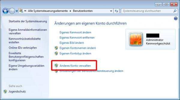 ein anderes Konto verwalten