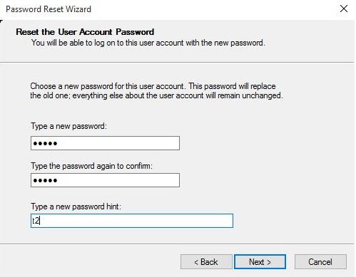 Set the new password and password hint in the pop up window