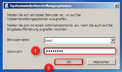 Windows 7-Systemwiederherstellung Kennwort