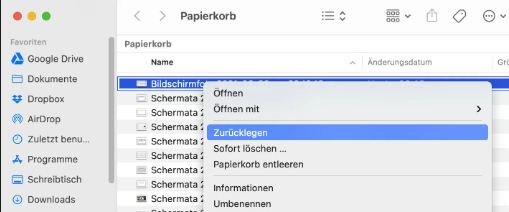 Mac aus dem Papierkorb wiederherstellen