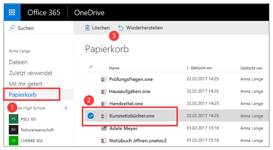 Dateien aus dem Papierkorb OneDrive wiederherstellen