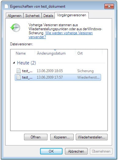 Wählen Sie Backup Version 2