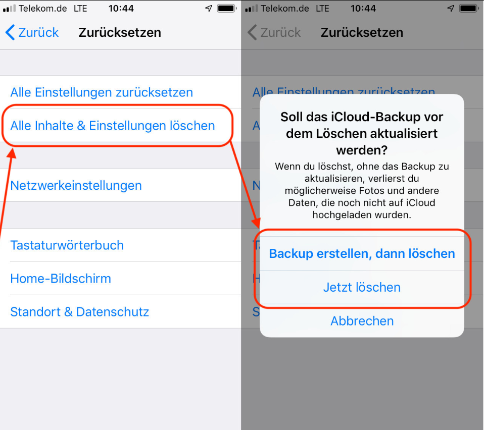 Optionen zum Zurücksetzen auf dem iPhone