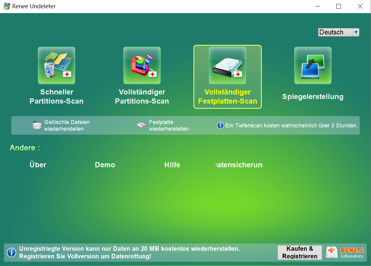 Scanmodus für die gesamte Festplatte