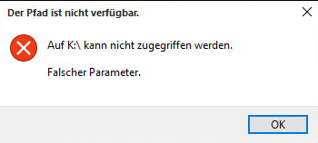 Windows Der Parameter ist nicht korrekt