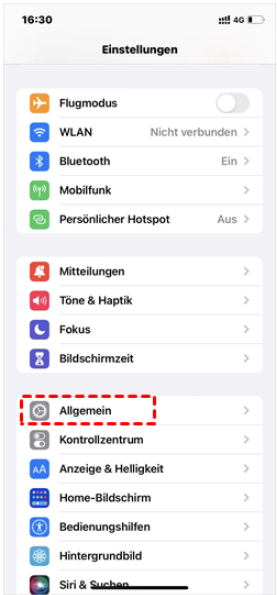 Klicken Sie auf Allgemein auf dem iPhone 6