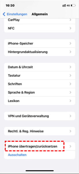 Klicken Sie auf Zurücksetzen auf dem iPhone 6