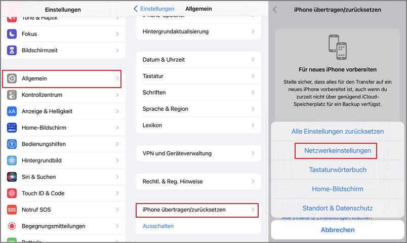iPhone-Netzwerkeinstellungen zurücksetzen