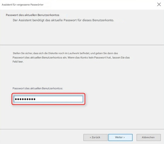 Klicken, um eine Kennwortrücksetzdiskette für Windows 10 zu erstellen