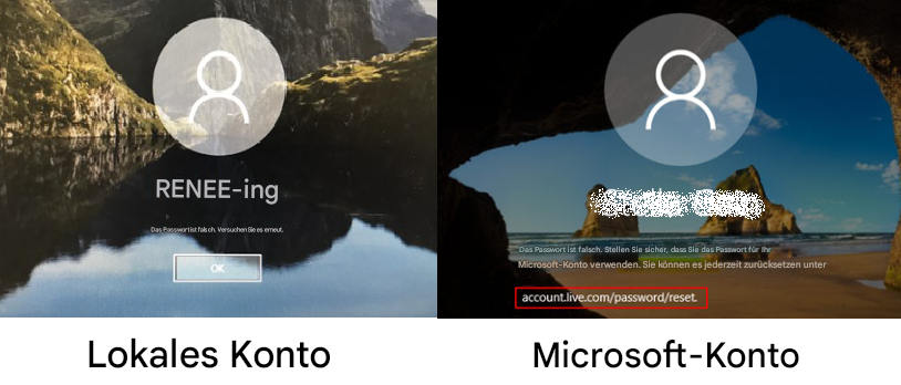 Lokales Konto und Microsoft-Konto