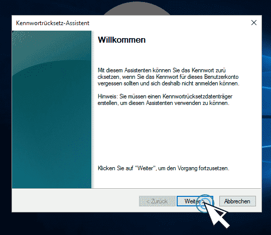 Passwort-Reset-Datenträger einlegen