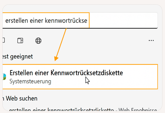 Suche nach „Kennwortrücksetzdiskette unter Windows erstellen“