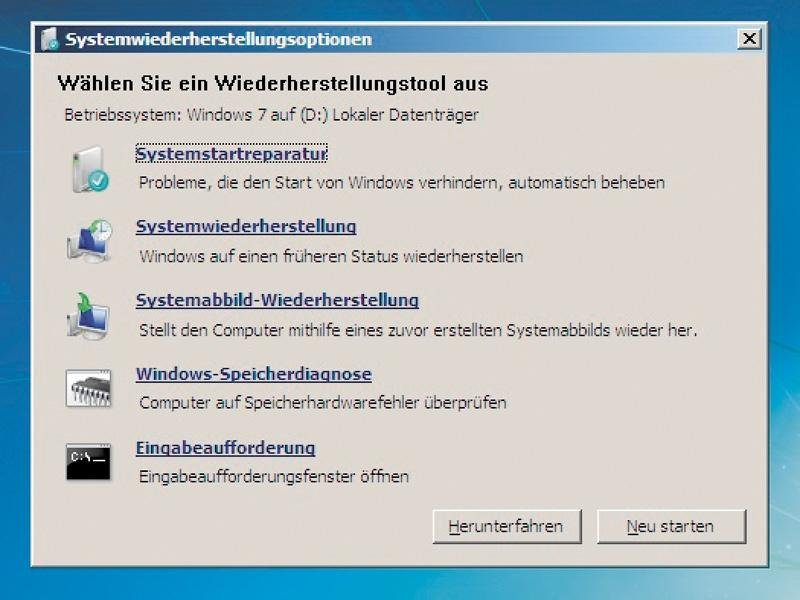 Von Windows 7-Installationsmedium booten, Computerreparaturoptionen &gt; Systemabbild-Wiederherstellung