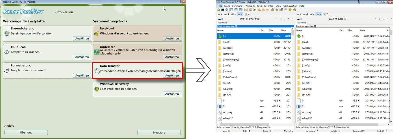 Datenübertragungsfunktion von Renee PassNow