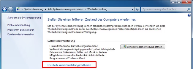 Erweiterte Wiederherstellungsmethoden für Werkseinstellungen Windows 7