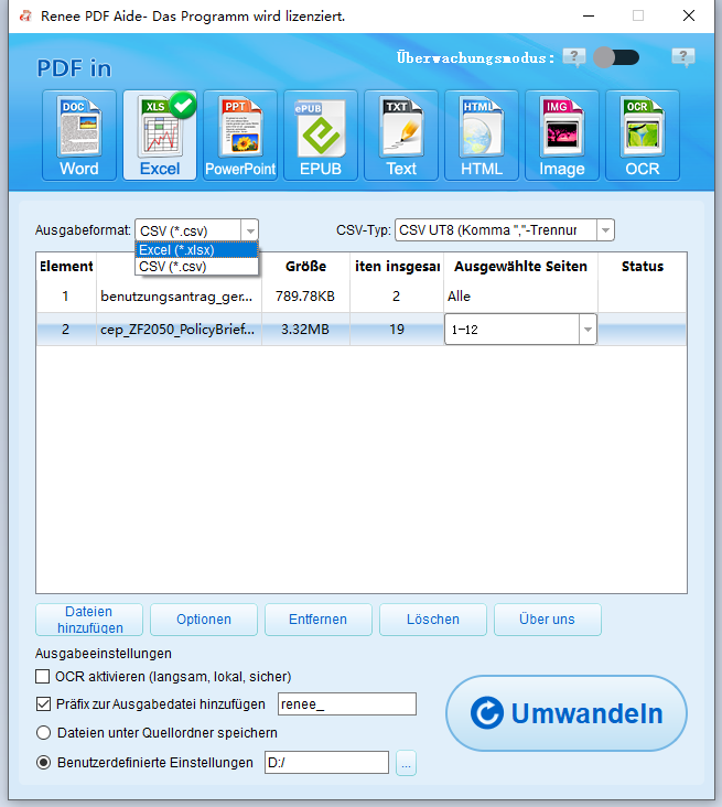 PDF zu Excel oder CSV umwandeln