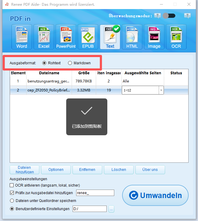 PDF zu TXT oder Markdown umwandeln