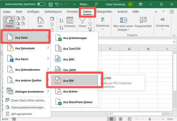excel daten aus pdf importieren