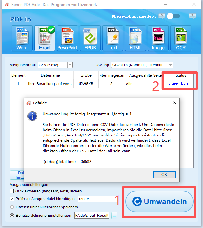 PDF zu Excel Umwandlung Excel
