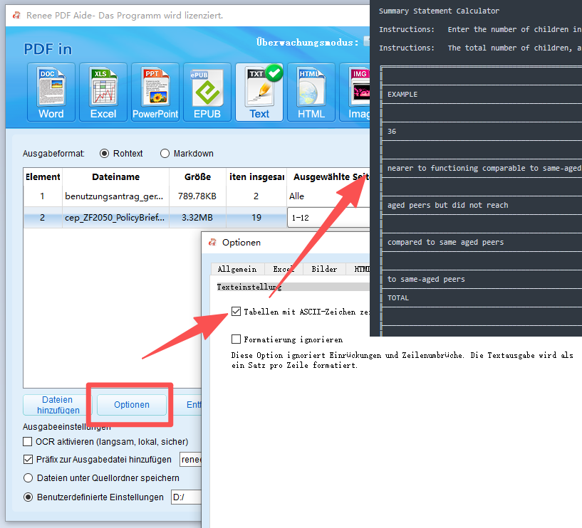 PDF zu ASCII-Tabelle umwandeln