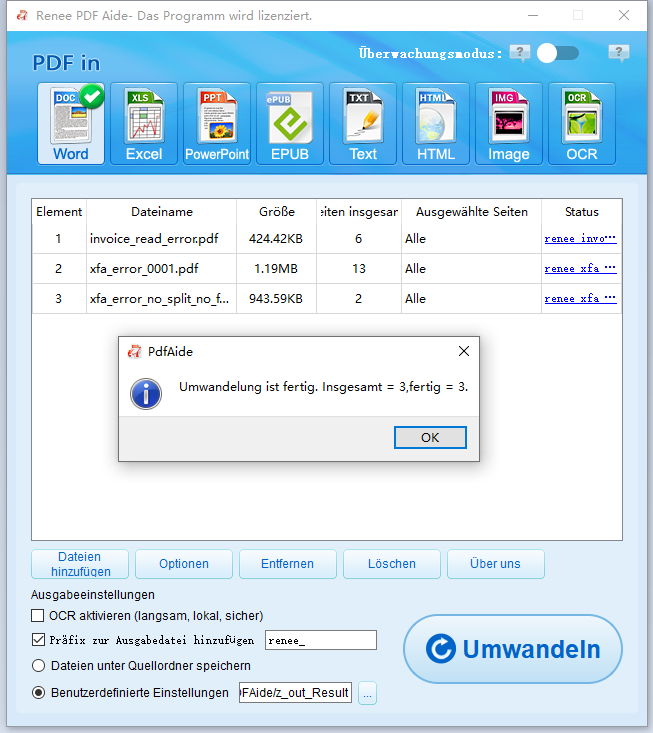 PDF zu Word Umwandlungsergebnis