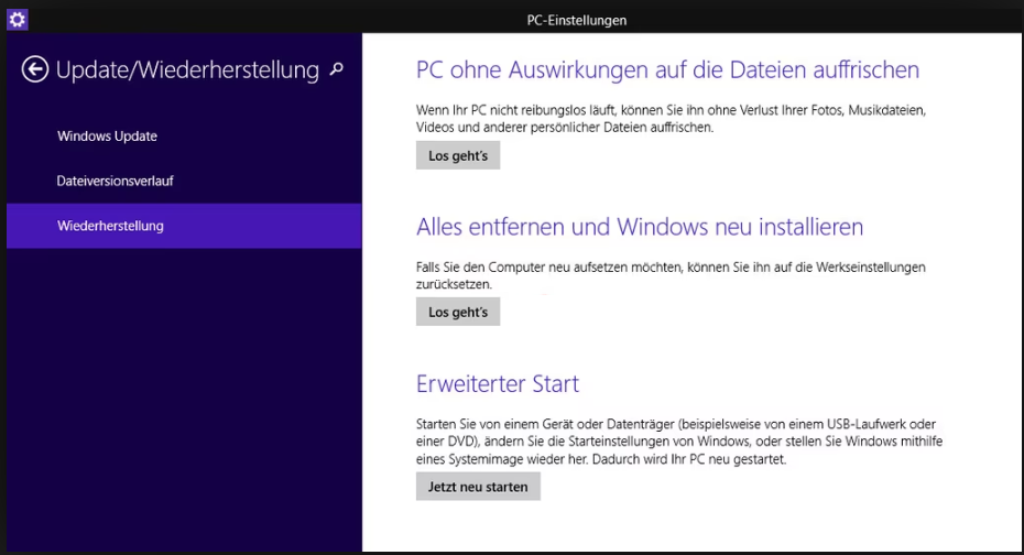 windows 8 pc zurücksetzen