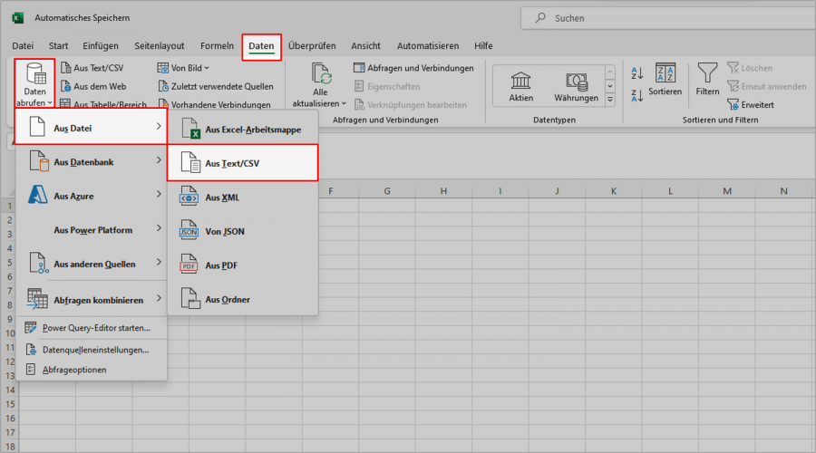 CSV in Excel importieren