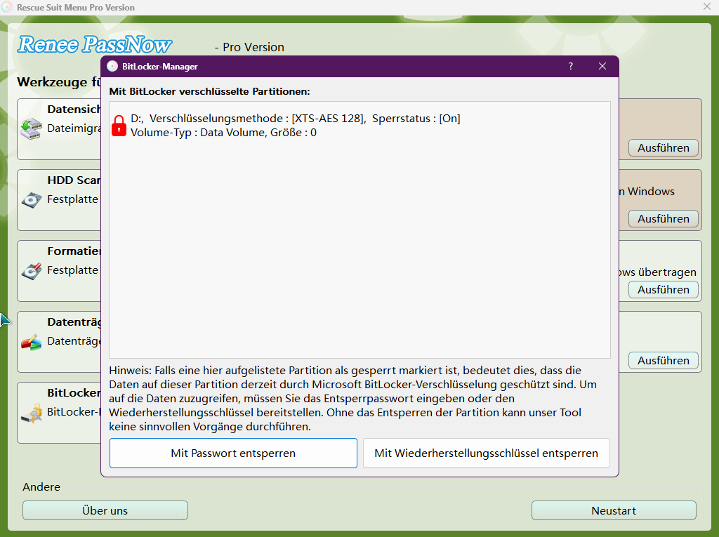 System mit dem von PassNow bereitgestellten BitLocker-Manager entsperren