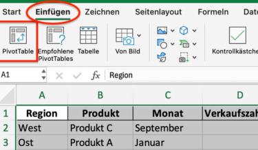 Pivot-Tabelle in Excel einfügen