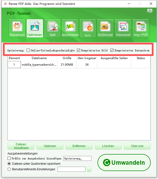 PDF-Datei mit Renee PDF Aide optimieren