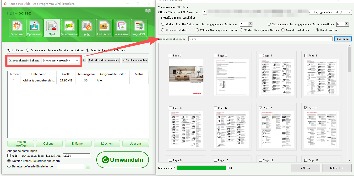 Den Seiten-String-Generator verwenden