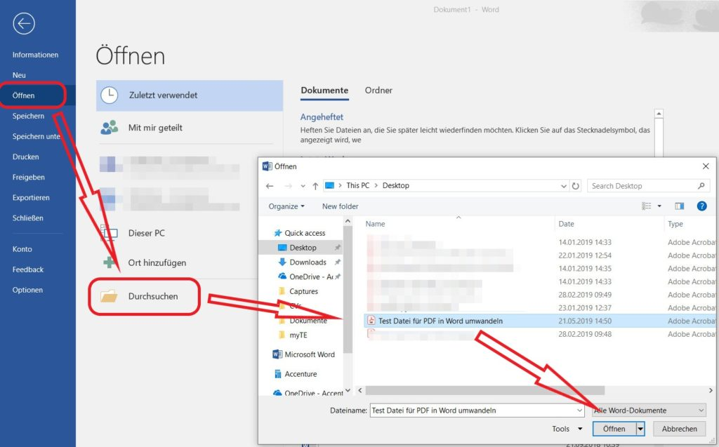 PDF in Microsoft Word öffnen