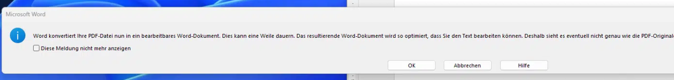 Word‑Hinweis zum PDF‑Umwandeln