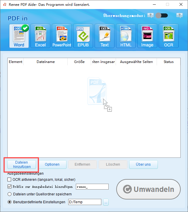 PDF-Dateien zu Renee PDF Aide hinzufügen