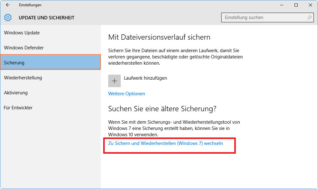 Sichern und Wiederherstellen in Windows 7