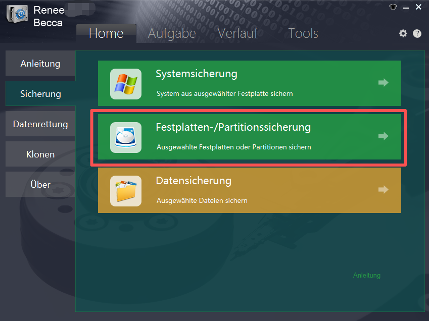 Daten auf Festplatten und Partitionen sichern