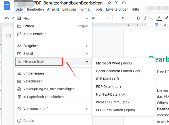PDF mit Google Docs in Word kopieren