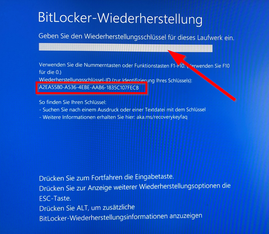 Windows-Abfrage für BitLocker-Wiederherstellungsschlüssel