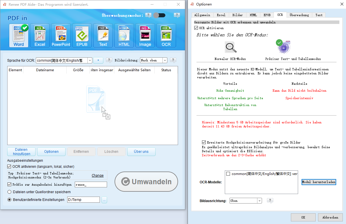 Renee PDF Aide PDF-OCR mit mehrsprachigen KI-Modellen