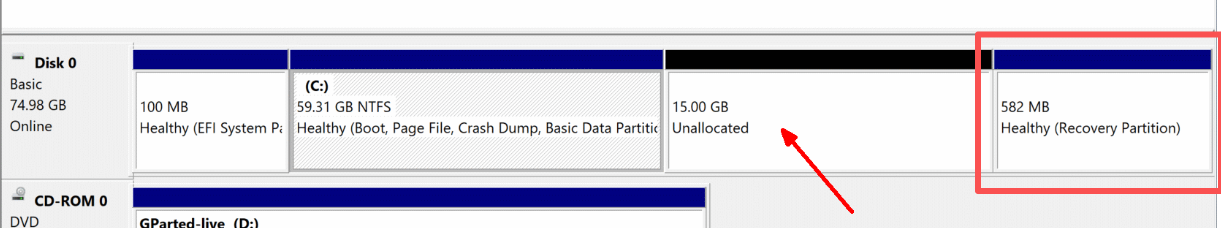Windows-Wiederherstellungspartition in der Datenträgerverwaltung